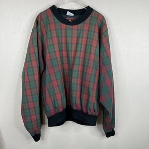 VTG ProQuip Mens Golf Jacket‎ Sz Large Red/Green Plaid Pullover Windbreaker Crew